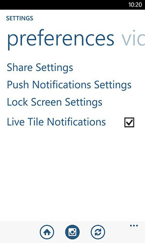„Windows Phone“ instagram programos pranešimų parinktys