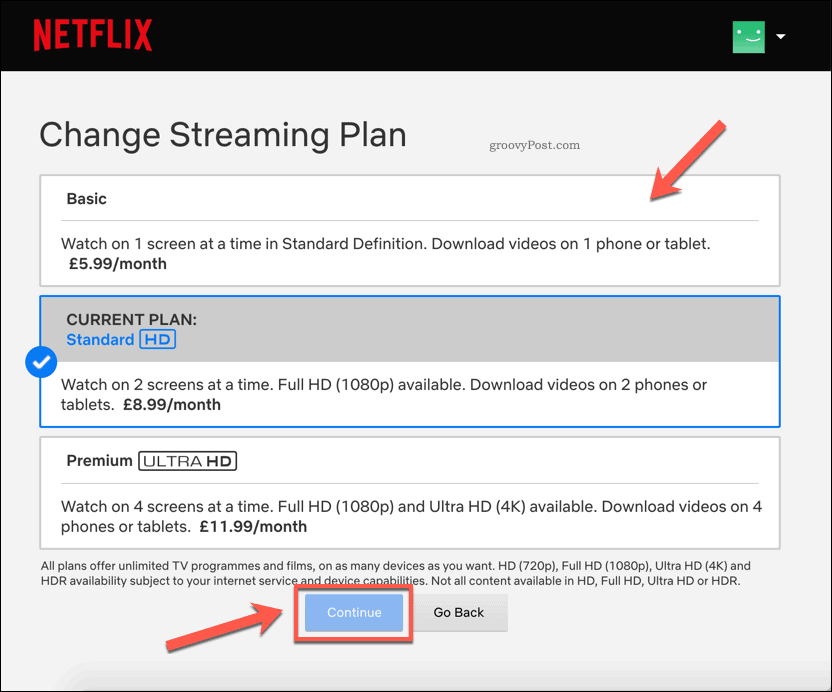 „Netflix“ prenumeratos planų keitimas