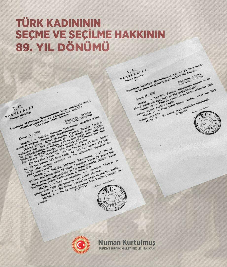  Turkijos Didžiosios nacionalinės Asamblėjos pirmininkas Numanas Kurtulmusas, pranešimas Tarptautinei moters teisių dienai 
