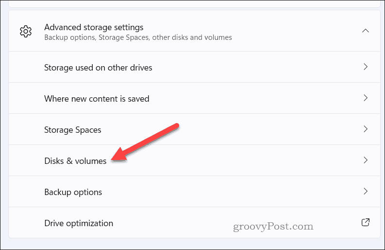 Atidarykite „Windows 11“ disko saugojimo nustatymus