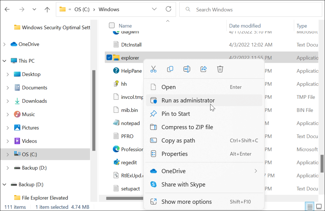 Kaip paleisti „Windows 11 File Explorer“ kaip administratorių