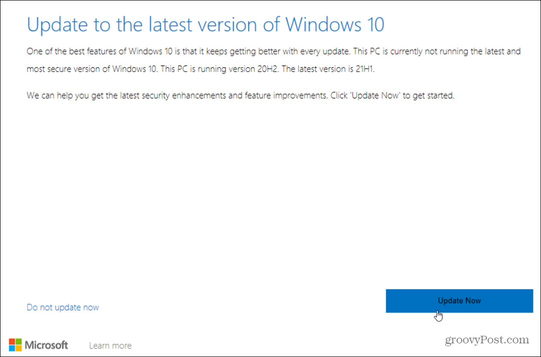 atnaujinti į naujausią „Windows 10“ versiją