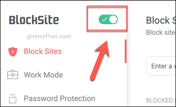 „BlockSite“ įgalinimo mygtukas „Chrome“
