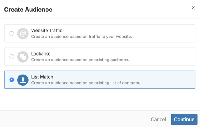 2 žingsnis, kaip sukurti „Quora“ sąrašo atitikties auditoriją
