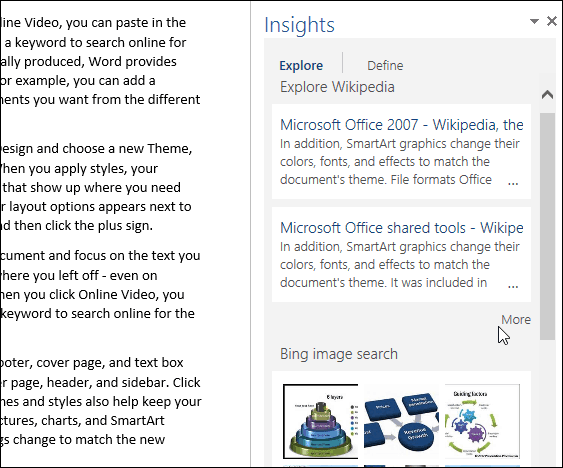 Kaip naudoti „Bing Powered Smart“ paieškos funkciją „Office 2016“