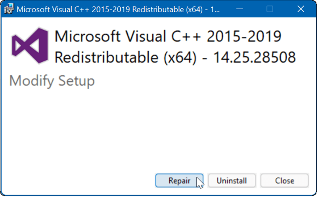 pataisyti Microsoft Visual C Redistributable