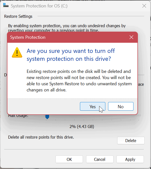 Sistemos apsauga diskams sistemoje „Windows 11“.