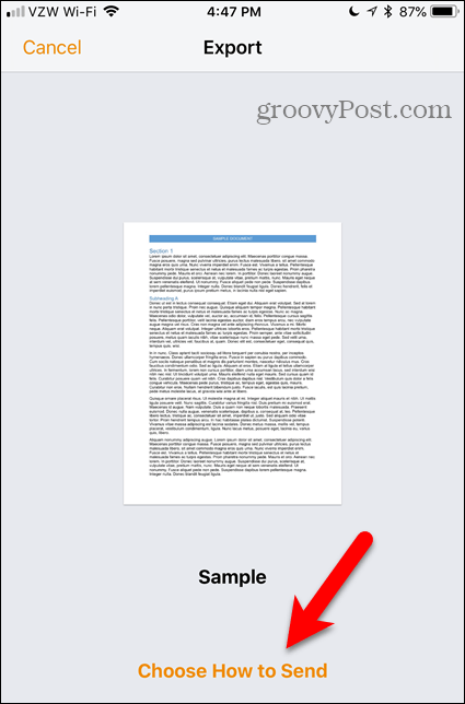 Pasirinkite „Kaip nusiųsti“ nuorodą puslapiuose, skirtuose „iOS“
