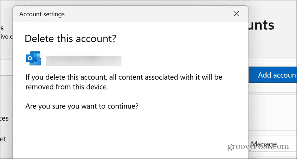 Kaip ištrinti išsaugotas el. pašto paskyras sistemoje „Windows 11“.
