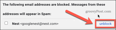 Atblokuokite vartotojo „Gmail“ nustatymus