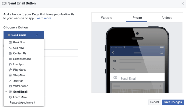 facebook puslapis su cta mobiliajame telefone