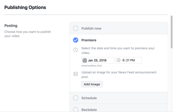 Kaip nustatyti „Facebook Premiere“, 5 žingsnis, leidinių planavimo nustatymai