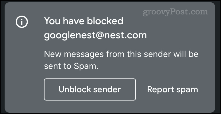 Užblokuotas el. Pašto pranešimas „Gmail“