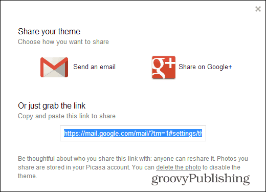 „Gmail“ tinkintos temos bendrina jūsų temos nuorodą