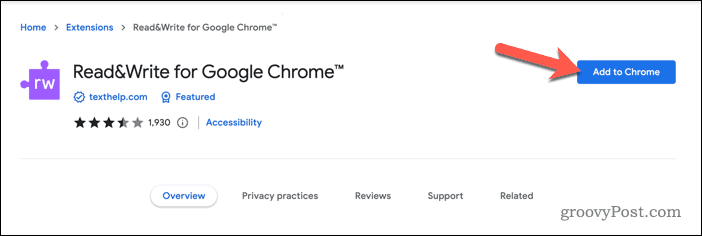Skaitymo ir rašymo plėtinio pridėjimas prie „Google Chrome“.