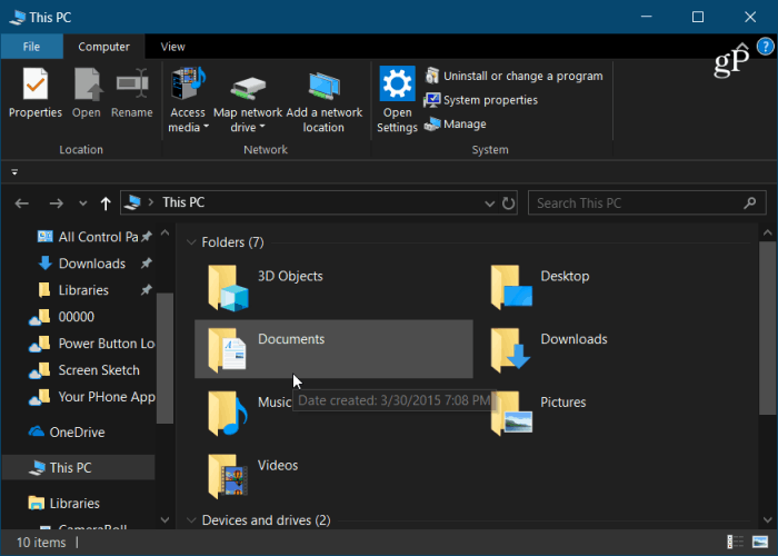 „Windows 10“ „File Explorer“ tamsusis režimas