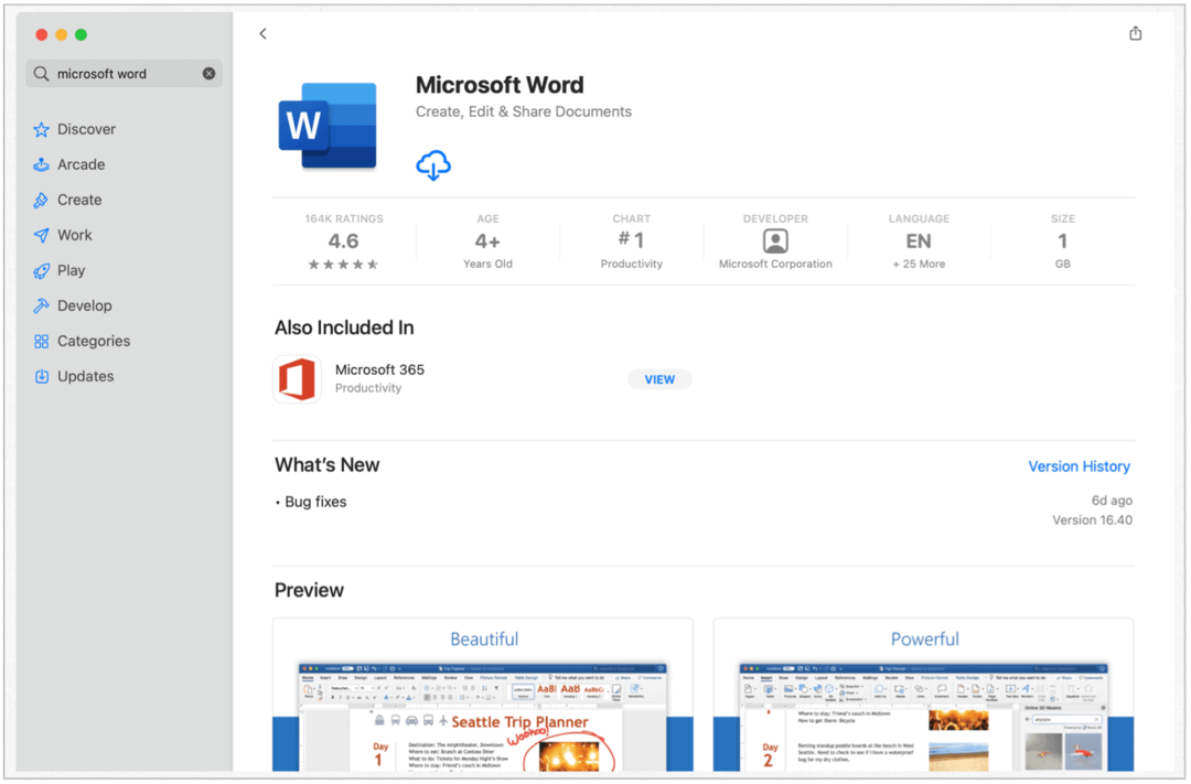 „Microsoft Word“ „Mac App Store“