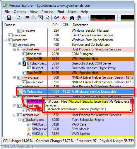 „msmpeng.exe“ „Windows 7“ proceso naršyklėje