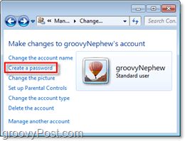 raskite raginimą pridėti slaptažodį prie „Windows 7“ vartotojo abonemento