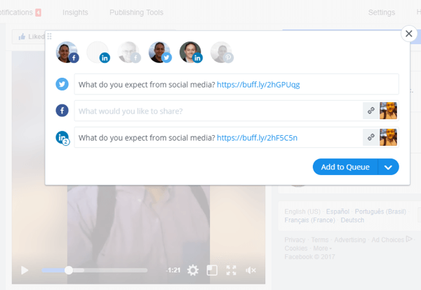 Tokie įrankiai kaip „Buferis“ gali padėti bendrinti „Facebook Live“ vaizdo įrašus keliose socialinės žiniasklaidos platformose.
