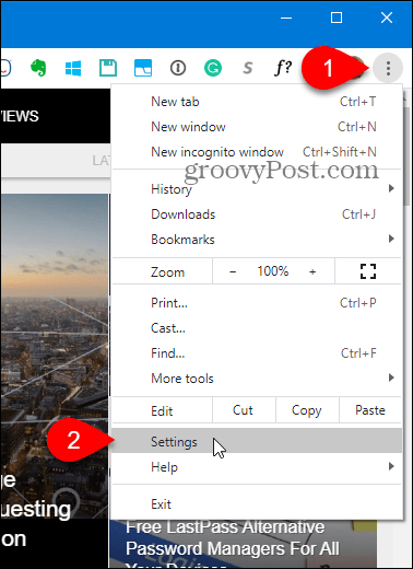 „Chrome“ pasirinkite „Settings“