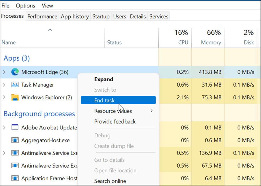 „Windows 11“ užduočių tvarkyklė