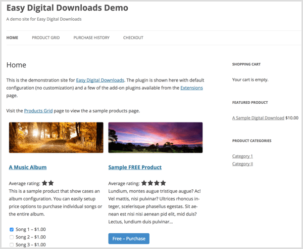 „Easy Digital Downloads“ demonstracinė versija