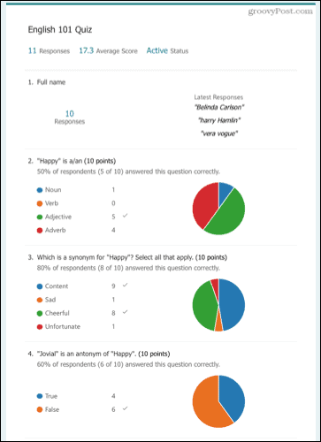 „Microsoft Forms“ atsakymų žiniatinklio santrauka