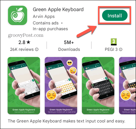 Įdiekite žalią obuolio klaviatūrą