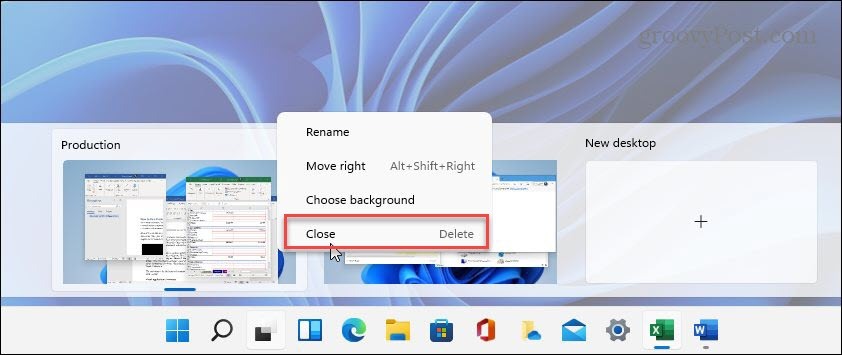 Uždarykite „Windows 11“ virtualų darbalaukį
