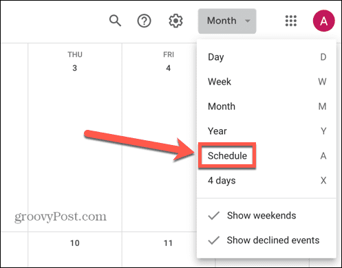 google kalendoriuje pasirinkite tvarkaraščio rodinį