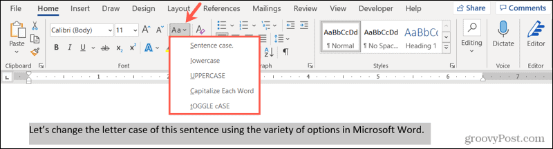 Pakeiskite raidžių raidę „Word“ sistemoje „Windows“