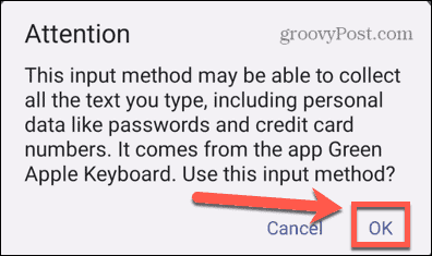 „Android“ patvirtinkite klaviatūros leidimus