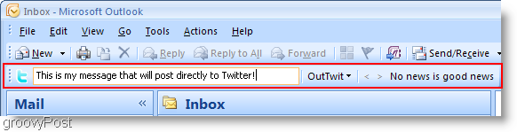 „Twitter“ „Outlook OutTwit“ perspektyvos lauke 