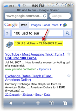 „google.com“ paieškos valiutos keitiklis „iPhone“ mobiliajame telefone