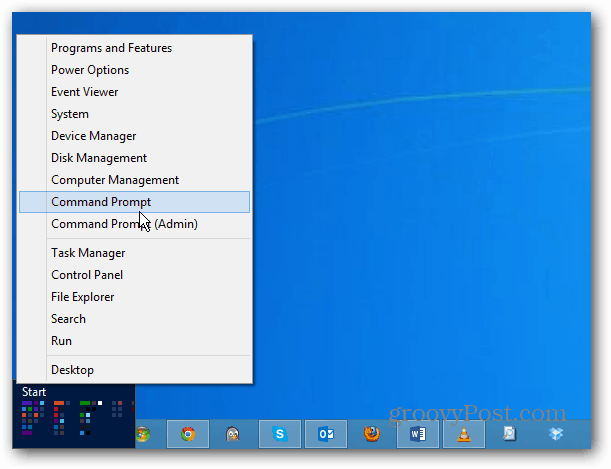 „Windows 8“ maitinimo meniu