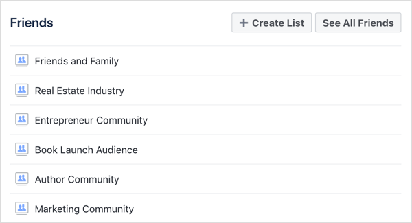 Pasirinkite „Facebook“ draugų sąrašą, kurį norite peržiūrėti.