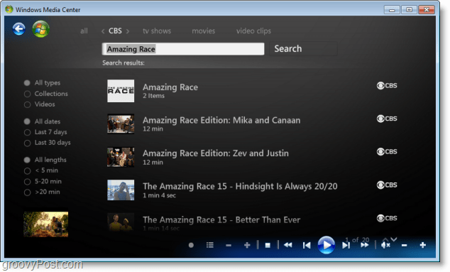 „Windows 7 Media Center“ - kaip ieškoti mėgstamiausių laidų