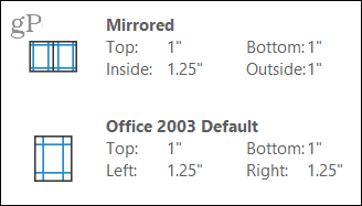 Veidrodinės ir „Office 2003“ paraštės