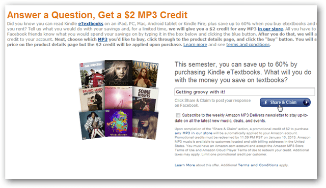 Gaukite 2 USD „Amazon“ MP3 kreditą už „Facebook“ įrašą