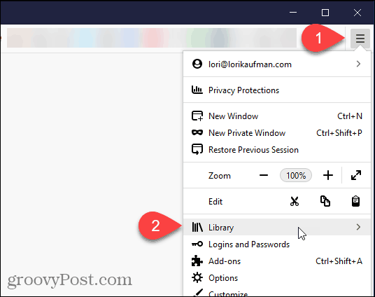 „Firefox“ pasirinkite „Biblioteka“
