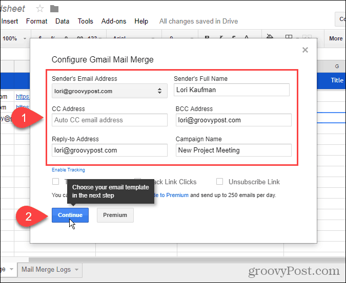 Konfigūruokite „Gmail Mail Merge“