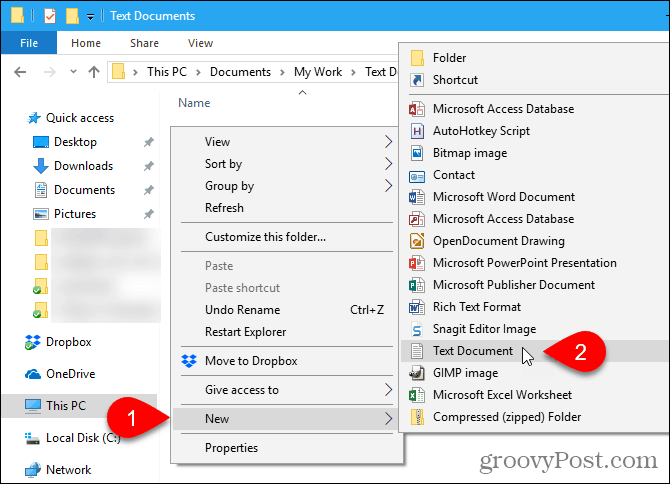 Eikite į Naujas> Tekstinis dokumentas „Windows File Explorer“
