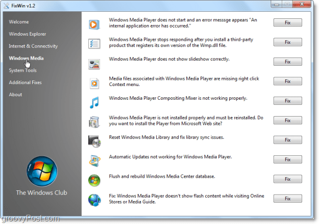 „FixWin Windows Meda“ taiso ekrano kopiją