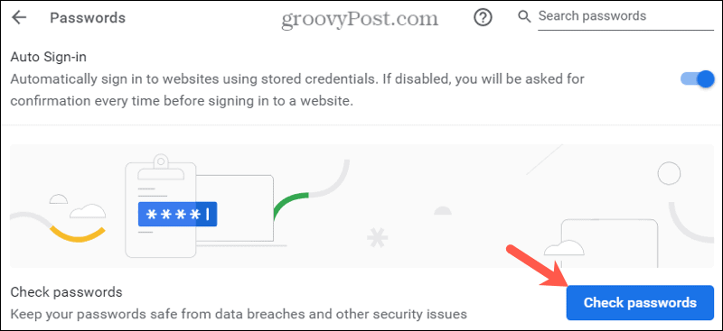 Automatinio pildymo nustatymai, „Chrome“ patikrinkite slaptažodžius