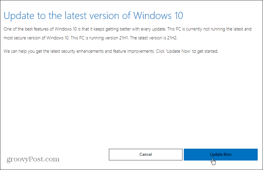 atnaujinti į naujausią Windows 10 versiją