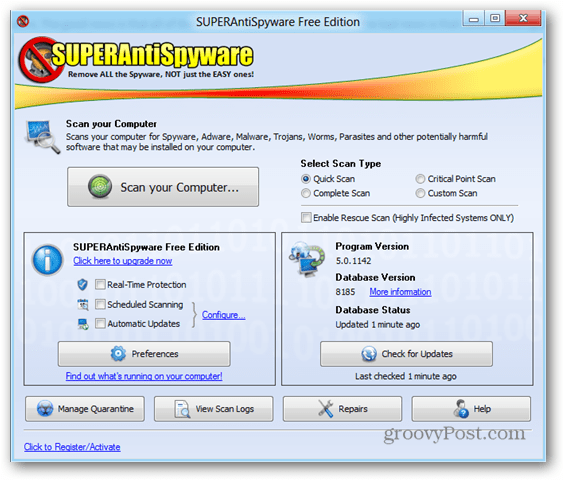 „SuperAntiSpyware“ yra nuostabi kovos su kenkėjiška programa priemonė