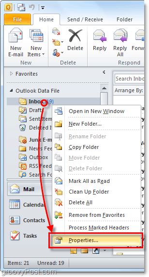 koreguokite atskirų „Outlook 2010“ aplankų autoarchyvų ypatybes