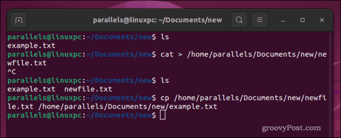 „Linux“ failo ištuštinimas naudojant komandą cp
