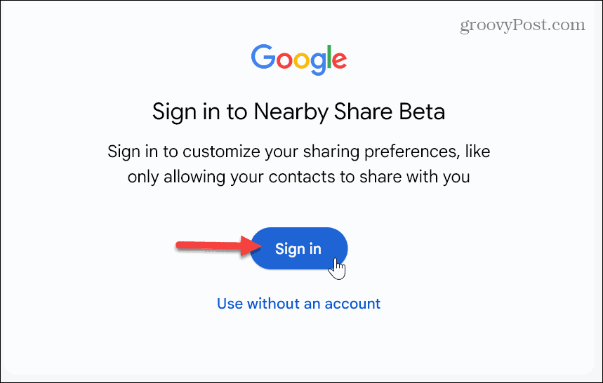 „Google Nearby Share“ sistemoje „Windows 11“.